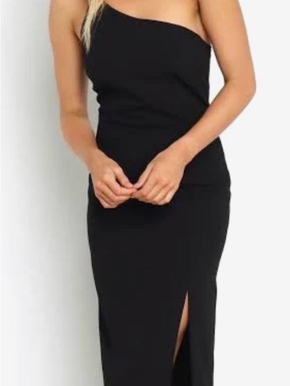 Petal & Pup One-Shoulder Black Midi Dress with Side Slit Size- 8 cm - Picture 2 of 3